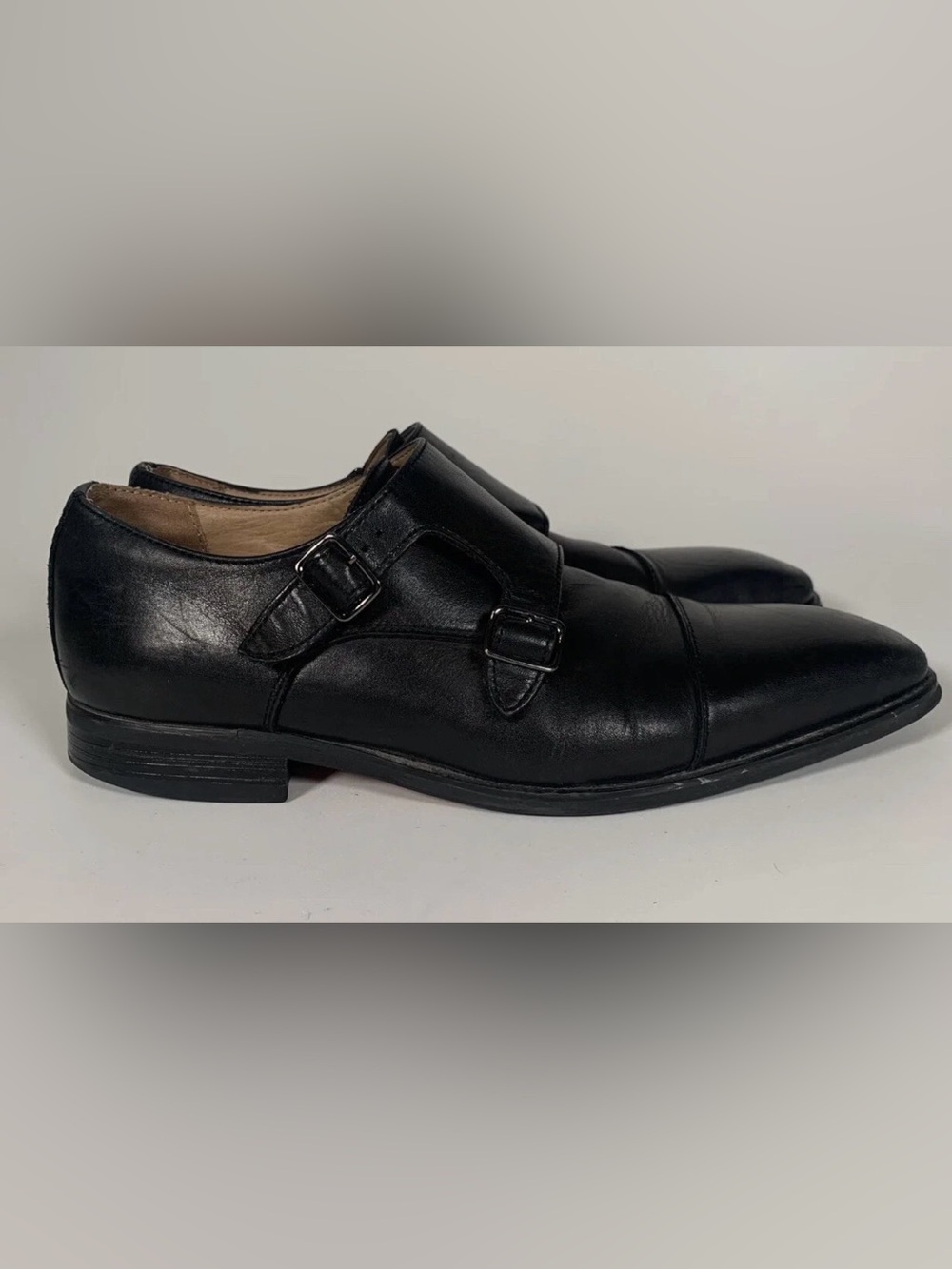La Milano Patina Collection Black Double Buckle Leather Men’s Shoes Size 10.5